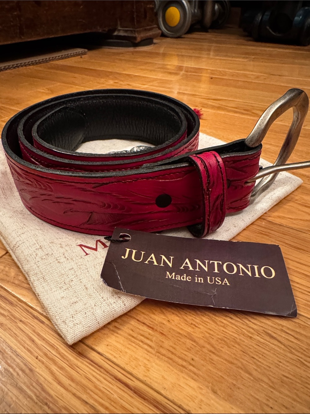 NWT Juan Antonio Red Tooled Belt Size 32